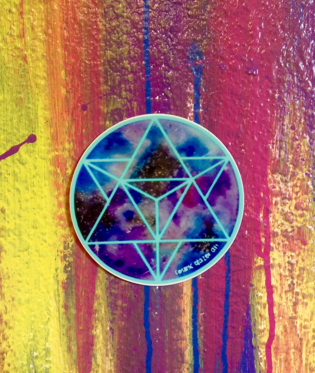 Sacred Geometry Cosmic sticker - Celestial Merkabah (CYAN)