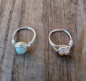 Amazonite Bead Wire Wrapped Rings