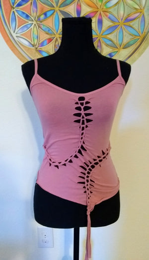 rose fairy tank slit weave cut and braided tank