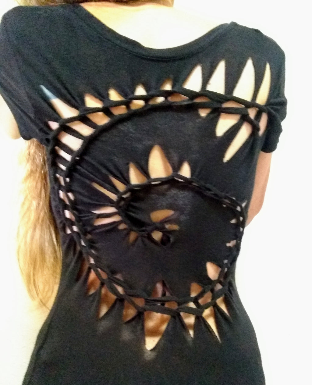 Spiral Cut Upcycled Custom Cut & Braided Women's Tee Shirt