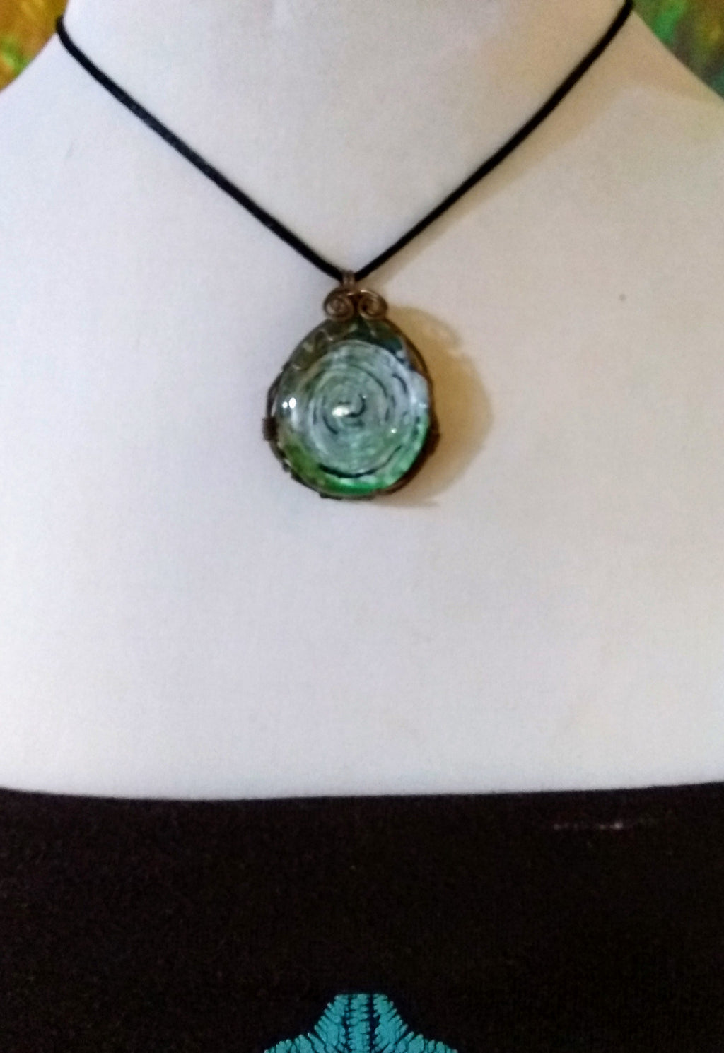Wire Wrapped Pendant Green Galaxy