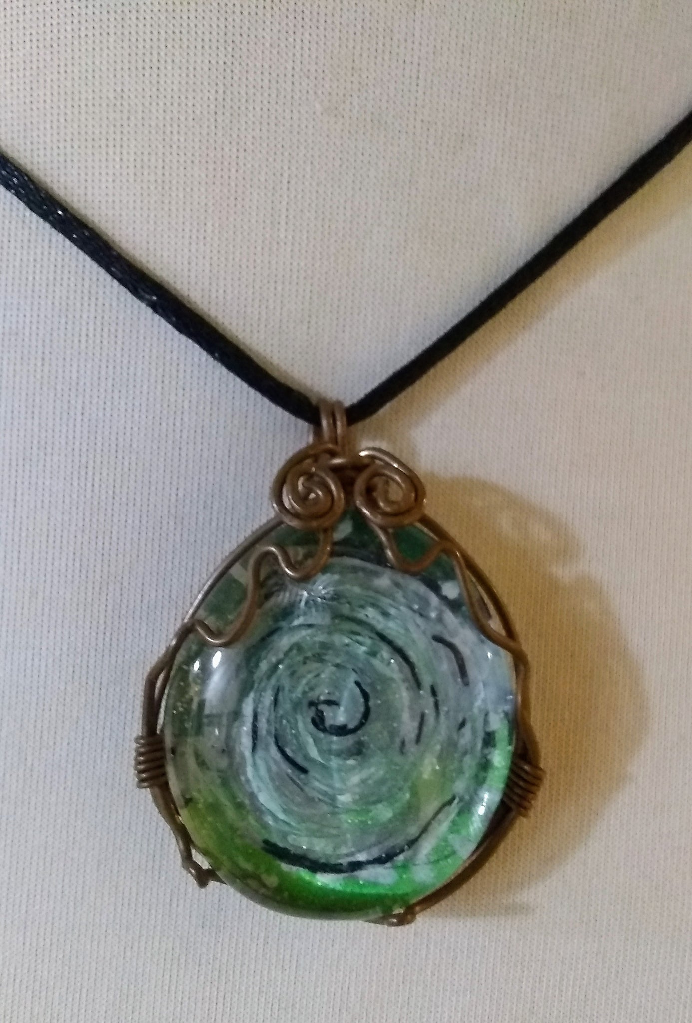 Wire Wrapped Pendant Green Galaxy