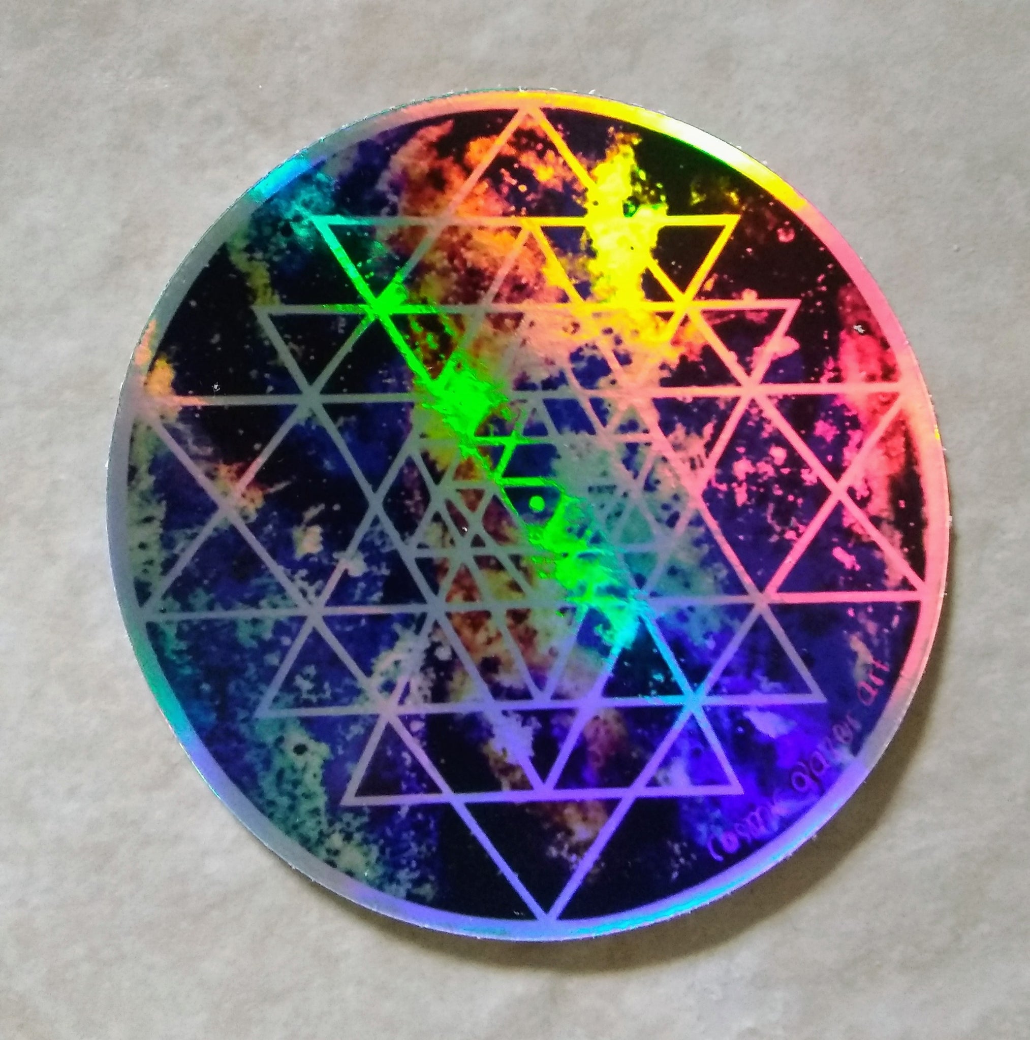 Rainbow Holographic sacred geometry Sri Yantra geode galaxy sticker