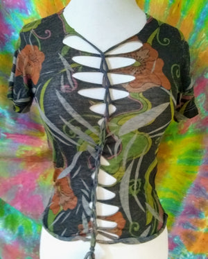 Upcycled Floral Tee ~ Custom Cut & Braided Women's Tank