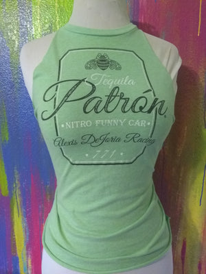 Upcycled Patron Tequila Lime Green Custom Cut Braided Women's Tank