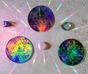Sacred Geometry Cosmic - Rainbow Holographic sticker - Celestial Merkabah (GOLD)