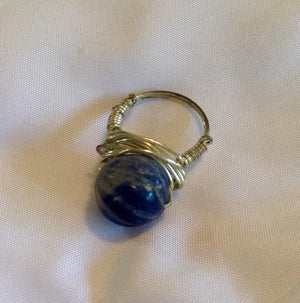 Wire Wrapped Ring Sodalite w/Silver Wire