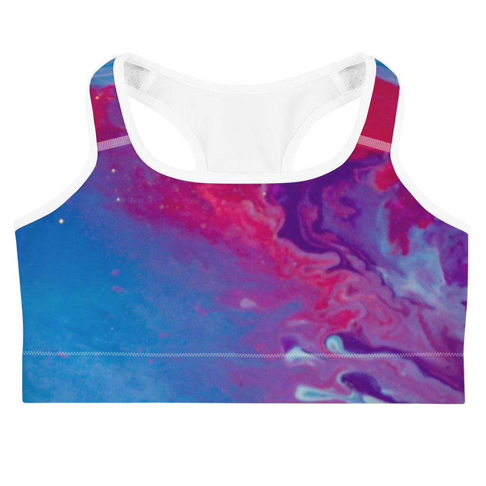 psychedelic paint pour Heart cosmic sports bra