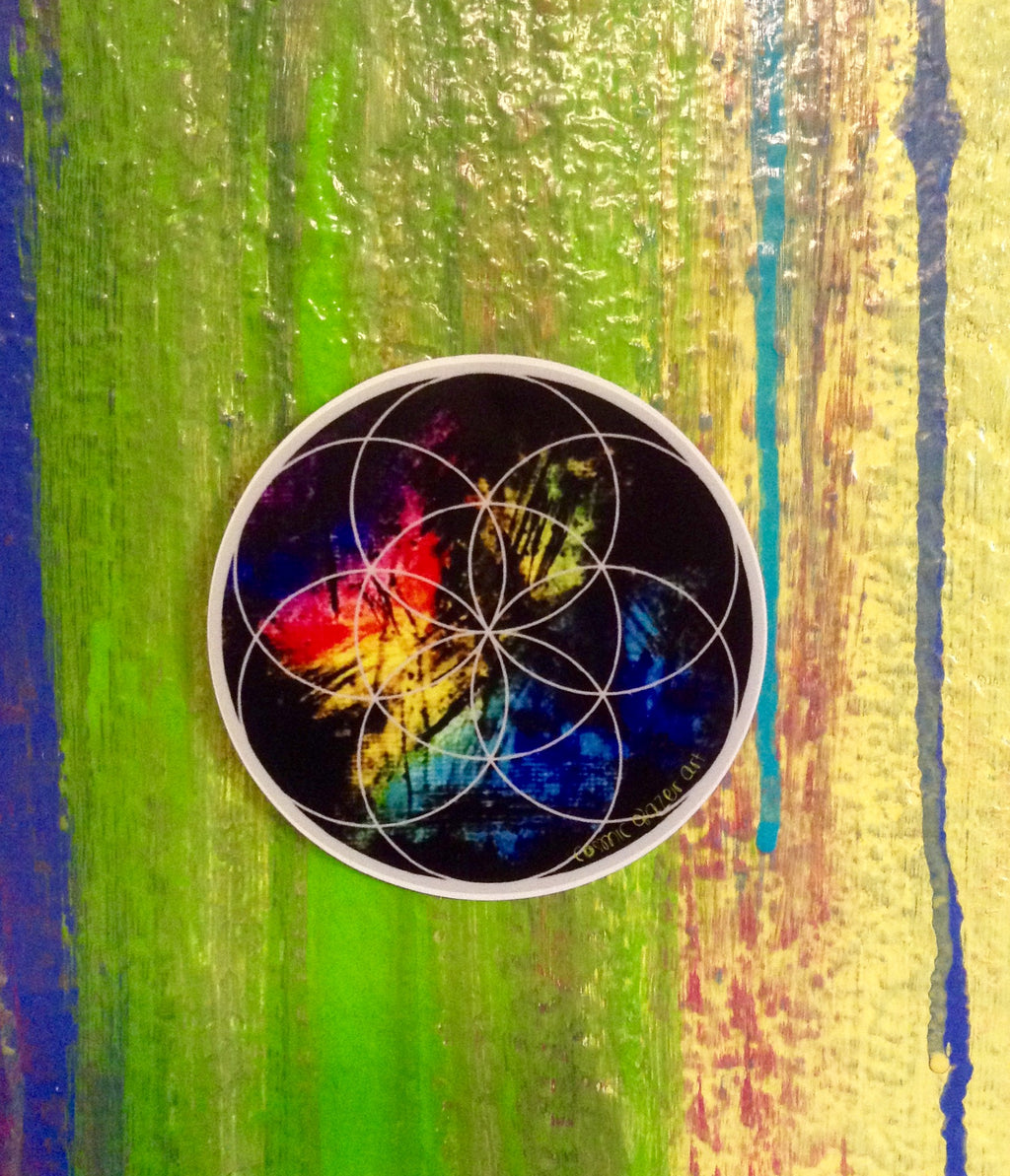 Sacred Geometry Cosmic sticker - Labradorite Seed of Life