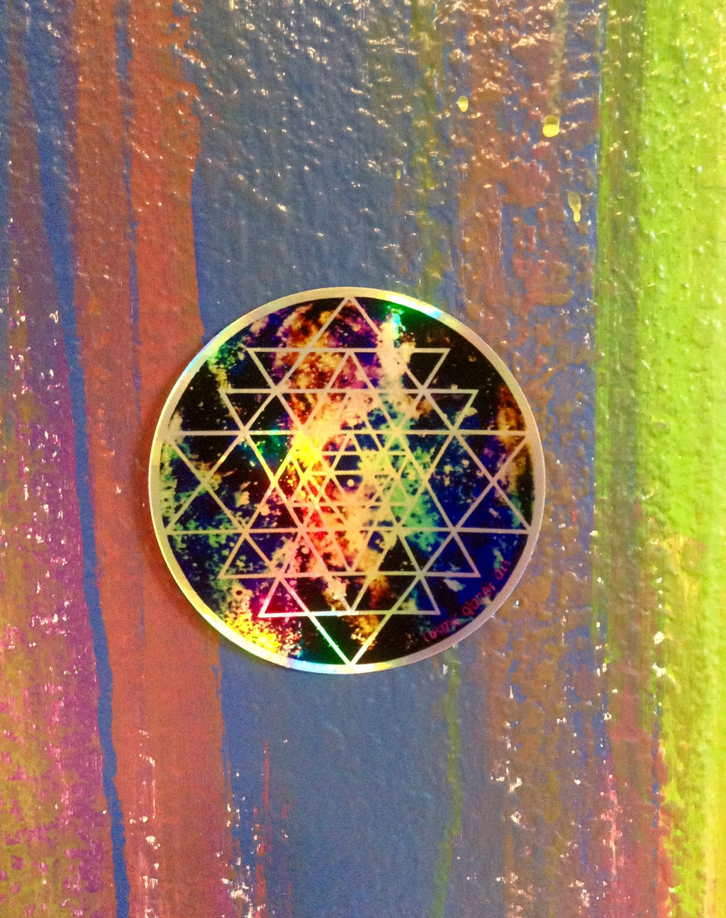 Rainbow Holographic sacred geometry Sri Yantra geode galaxy sticker