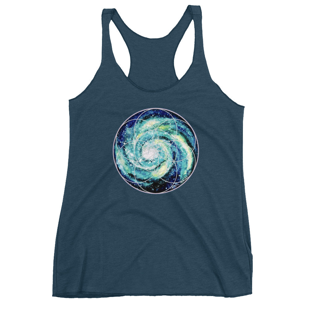 Spiral Galaxy Seed of Life womens racerback tank high vibe cosmic sacred geometry shirt wearable art