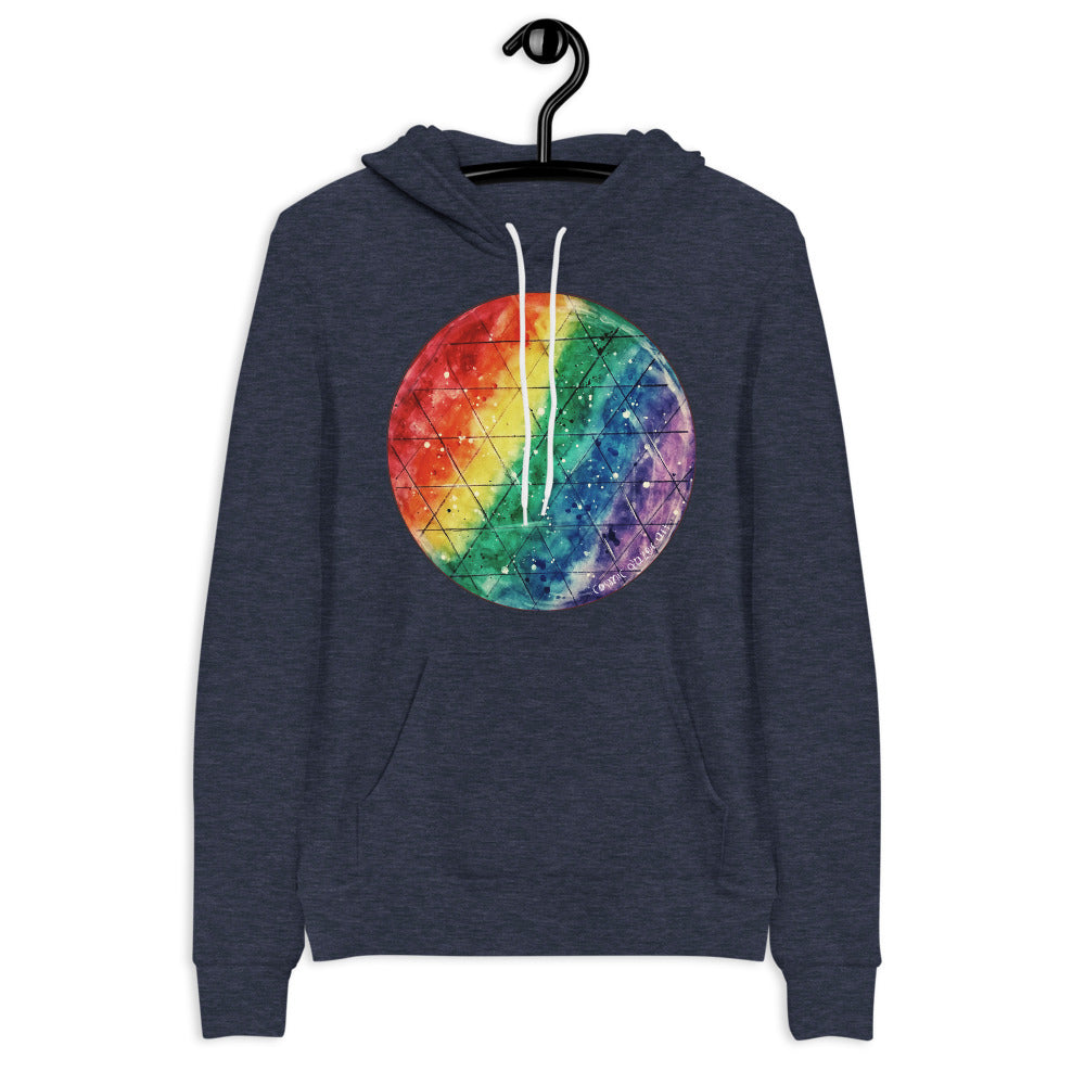navy hoodie with rainbow prism art design
