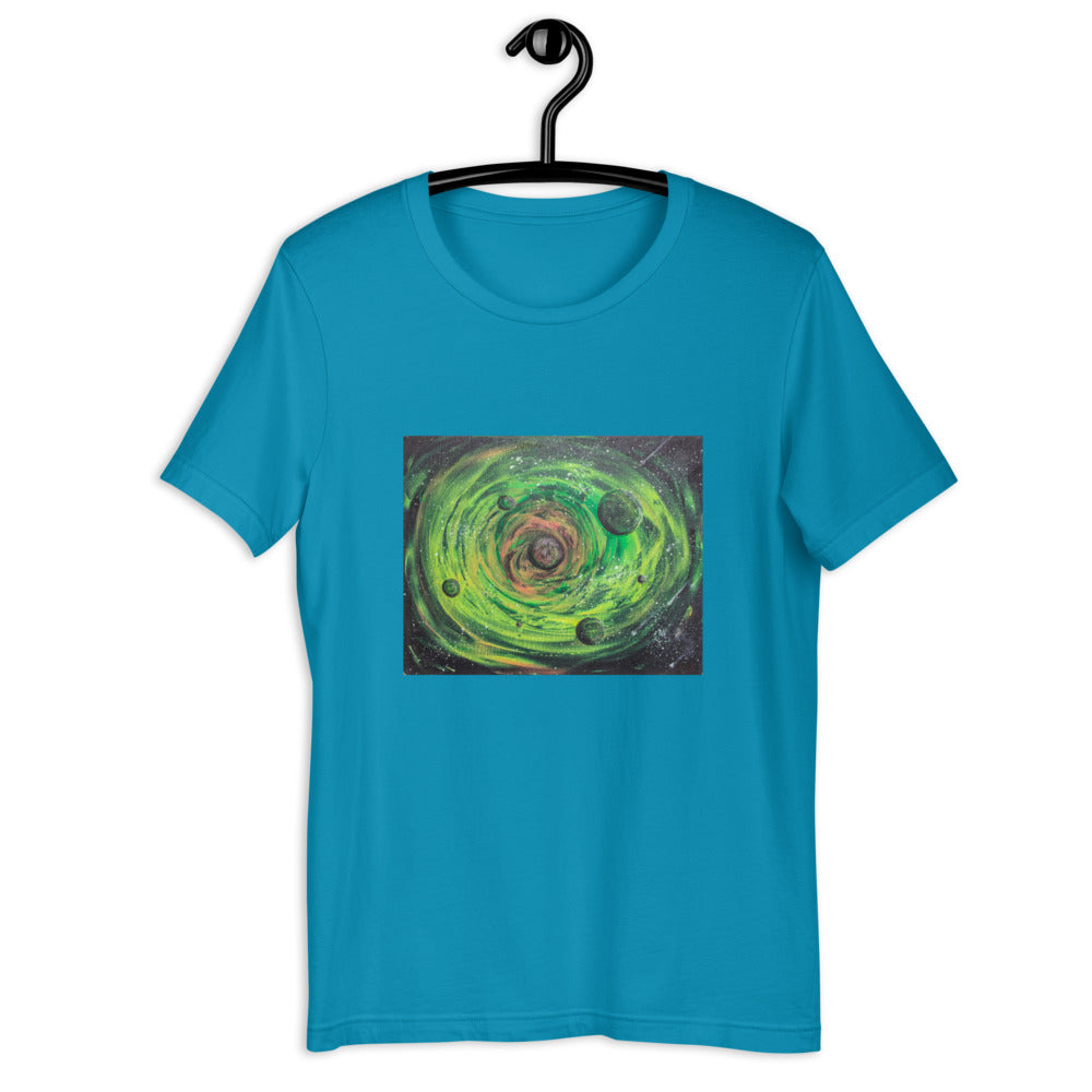 Neon Planet space spiral galaxy tee shirt cosmic clothing