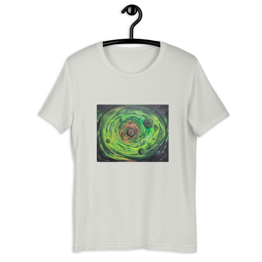 Cosmic Tee Shirt Neon Planet spiral galaxy trippy